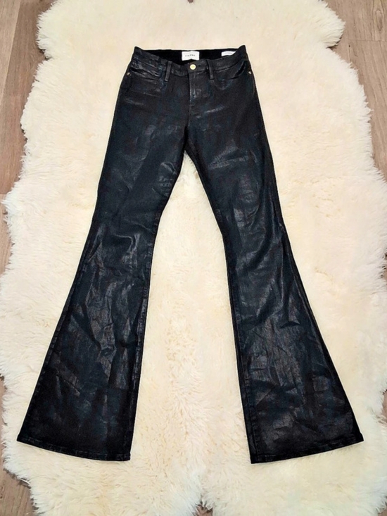 Frame Denim Denim - FRAME Le High Flare Coated Flare Jeans in Black Waist 29